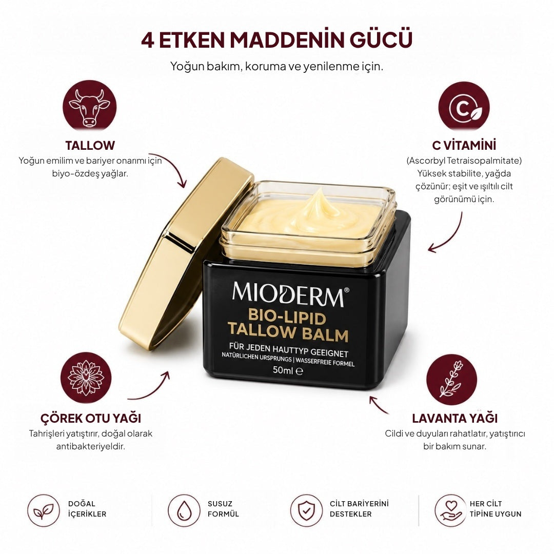 Dört etken madde: Tallow, C vitamini, çörek otu yağı, lavanta yağı